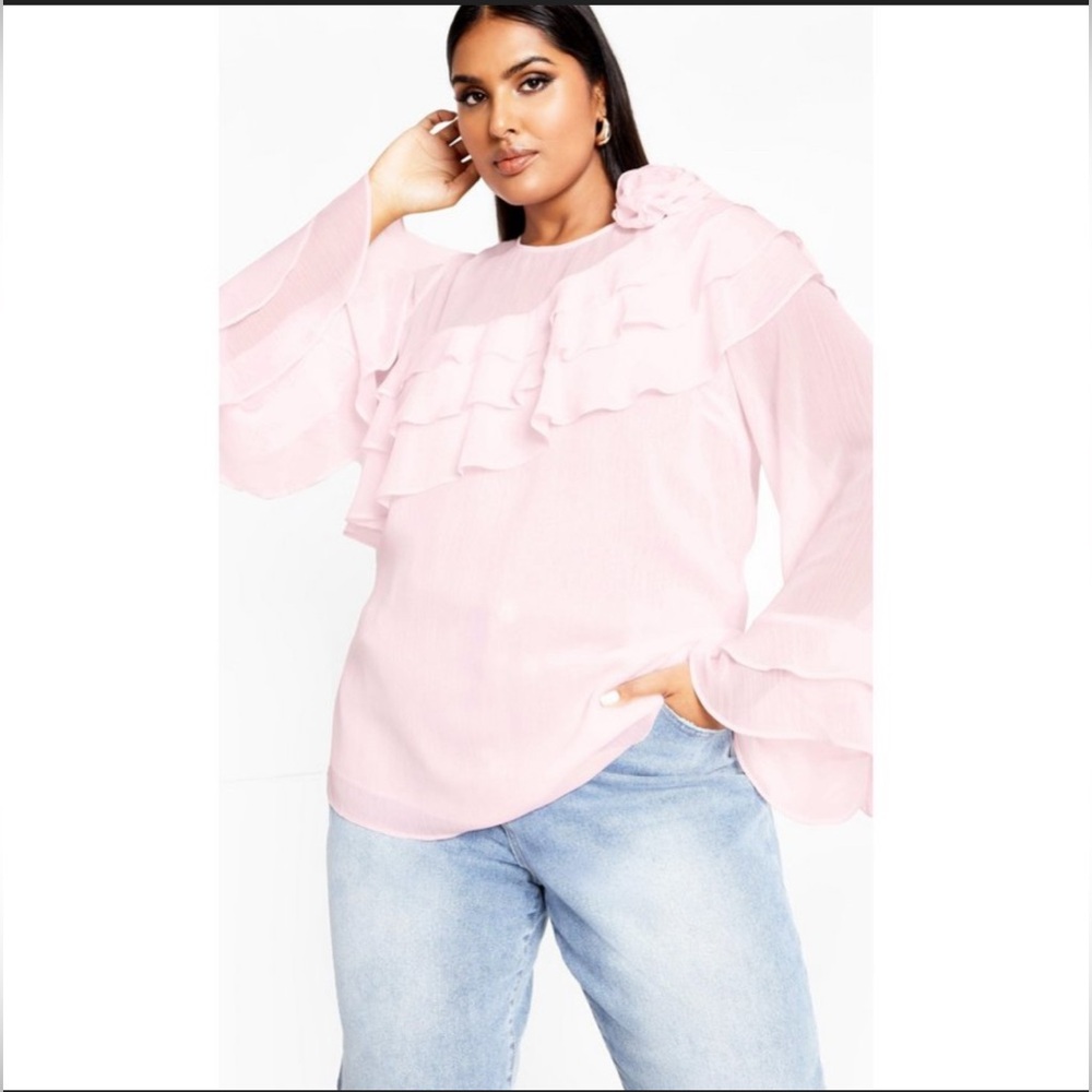 City chic ruffle corsage top 18W baby pink NWT